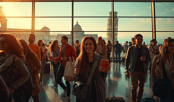 Travelers enjoying Italian attractions